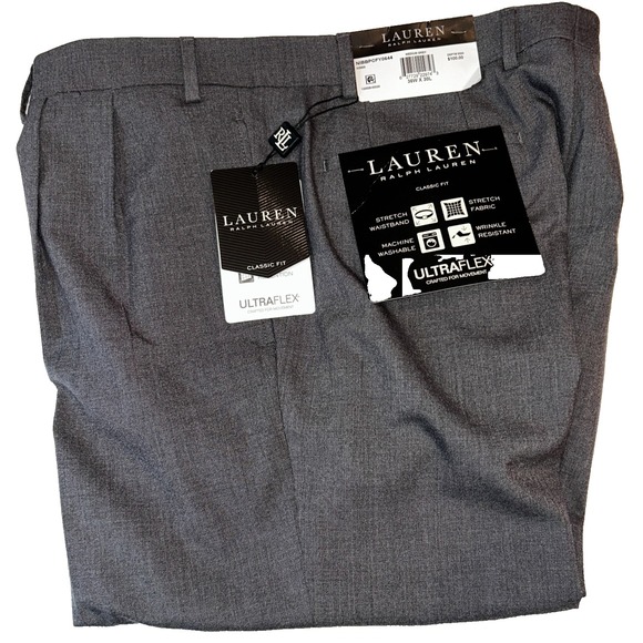 lauren ralph lauren men's classic fit ultraflex stretch dress pants Lauren Ralph Lauren Mens Regular fit Dress Pants 34 / 34 Grey Solid St –  Bristol Apparel Co main image 1